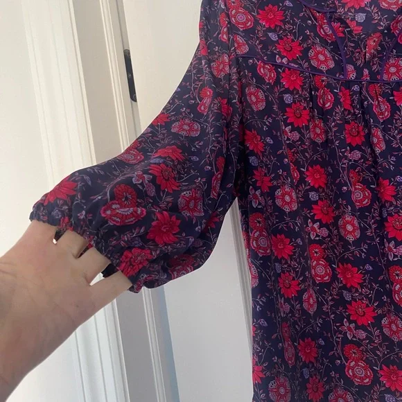 Skies Are Blue Curvy Floral Peasant Blouse Boho Split Neck Long Sleeve Top Sz 1X - Picture 5 of 7